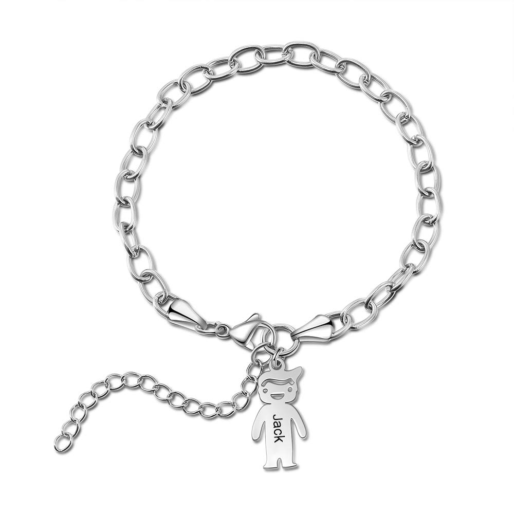 Personalized Bracelet with 1 to 5 Children Charms Engraved Silver Boys Girls Pendant Name Bracelets for Men Women Custom Valentine's Day Gift Family Birthday Anniversary