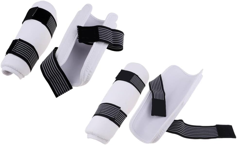 Weight EVA ive Gear Combo Set - Muay Thai Shin and Forearm Guards for Taekwondo & MMA - Adjustable Straps, for Men, Women & Kids - Impact & Breathable Design, as described, White