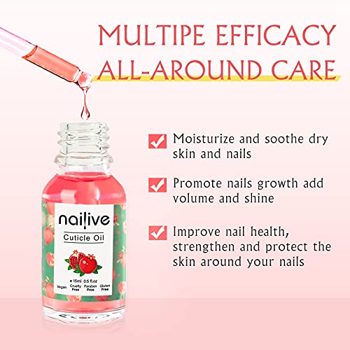 Nailive Nail Cuticle Oil Jojoba Cutical Essence Nails Oils Heals Dry Cracked Rigid Cuticles Pomegranate Extraction With Natural Ingredients Vitamin E For Moisturizing Soothing Nourishing-0.5Oz #TOP2