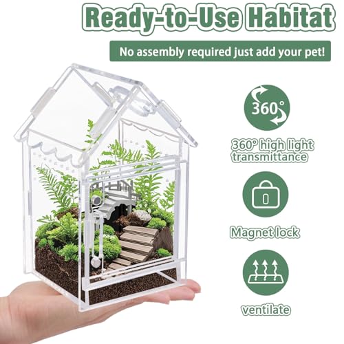 Image of Acrylic Terrarium Kit for Jumping Spiders & Tarantulas - 3.15 inchx3.15 inchx5.6 inch Spider Enclosure with Magnetic Feeding Door & Secure Latch - Ideal Reptile Cage, Praying Mantis Habitat, Bug Terrarium