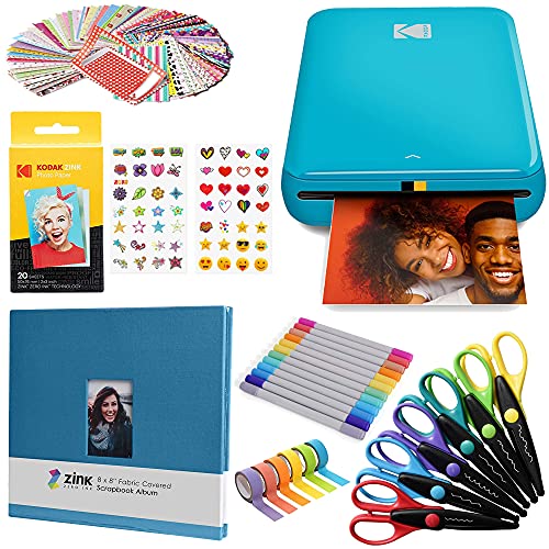 Kodak Step Wireless Photo Printer 2x3 inches Zink Paper Technology & Kodak App for iOS & Android (Blue) Scrapbook Bundle