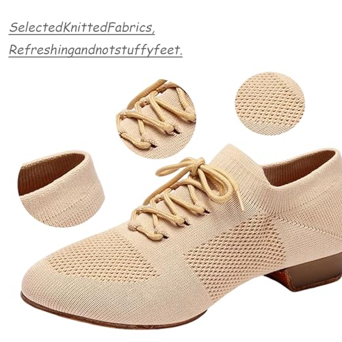Women's Dance Shoes Closed Toe Lace-up Split-Sole Standard Practice Social Salsa Ballroom Latin Jazz Beginner Teaching Dance Shoes3