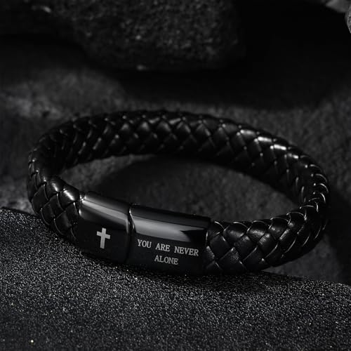 Christian Black Leather Bracelet for Men Religious Braided Bracelets Christmas Birthday Bracelet Gifts for Man Dad Husband2