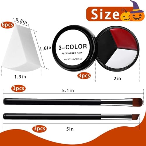 EBaokuup 3 Conjunto Preto Branco Vermelho Rosto Pintura Corporal, 3 Cores Palhaço Maquiagem Kit com