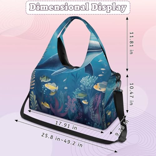 Yoga Tote Bag for Women Sea Animal Whale Beach Bag with Shoe Storage & Yoga Mat Strap Waterproof Weekender Duffle Bag for Travel Fitness Weekend Trips3