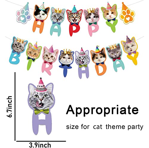 Cat Birthday Banner Cat Birthday Decoration, 17 Pieces Cat Face Birthday Party Banner,Cat Face And Paw Print Happy Birthday Banner #TOP5