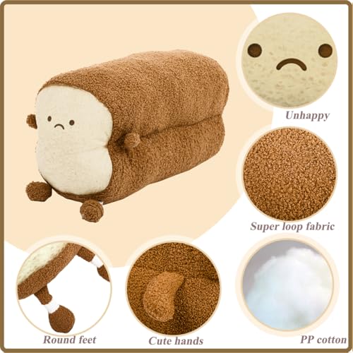 Image of DENTRUN Toast Plush Pillow, Soft Bread Shape Food Cushion for Hugging Decor | funny expression, sofa /bed cushion, soft plush, gift for kids /adults, room decor