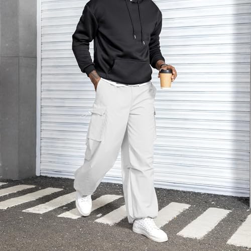 Men's Baggy Cargo Pants Vintage Casual Drawstring Parachute Pant Loose Fit Jogger Streetwear Pants with Pockets4