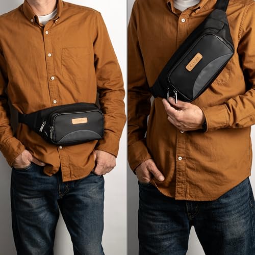 Image of Elmira Waist Bag for Men Women - Fanny Pack for Men Sling Bag for Men Chest Bag Crossbody Side Passport Travel Shoulder Small Waist Pouch for Mobile Cash (WST-001) (Black & Grey)
