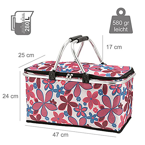 Boodschappenmand, opvouwbaar, met thermische functie, 30 liter, koeltas, thermomand, picknickmand, isoleertas (bloem roze met thermische functie) - Image 3