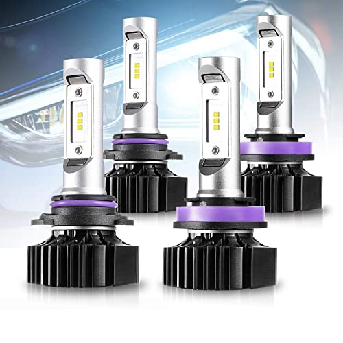 CZC AUTO LED Headlight Bulbs 9005 H11 Combo Led Headlight Kit High Beam Low Beam 4 Pack LED Headlamps 6000K Bright White LED Bulb, Super Bright 20000LM LED Headlights Set, Over 30000 Hours