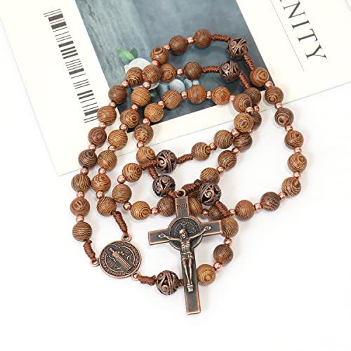 Nazareth Store Sacred St Benedict Wood beads Rosary Solid Wooden Beaded Necklace & Metal Glory Beads Catholic Cross Crucifix3