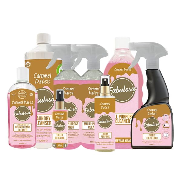 Fabulosa All-in-One General Household Cleaning Bundle Cleaners and Fresheners Antibacterial Sprays and Disinfectants Long Lasting Room Perfume 8 Pack Caramel Dates