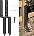 AKINGKONG Fence Post Repair Kit - One-Piece Steel Anchor & Stakes for Broken/Leaning 4x4/6x6 Wood Posts (Thickened 11-Gauge, 2-Pack)