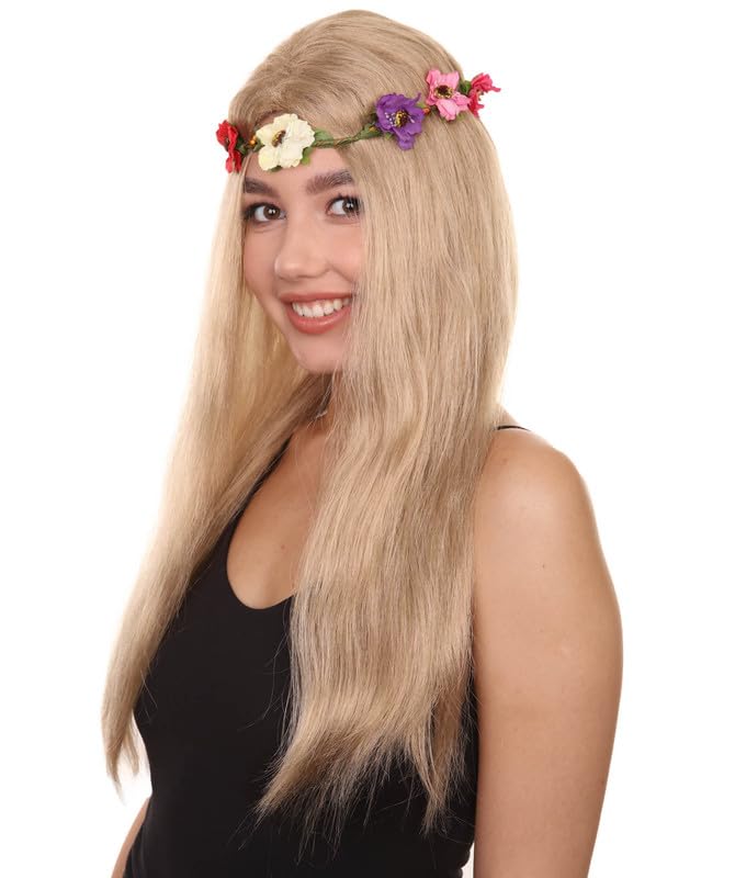 HPO Adult Women's Queen of Cats Wig with Flower Crown,Hippie Event Ready Halloween Wig for Party Ready Fancy Cosplay - Blonde - Image 2