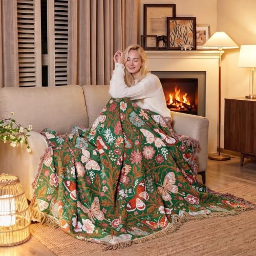 Image of LUTBM Boho Throw Blanket for Couch 50 inchx60 inch, Cotton Decorative Bed Throws