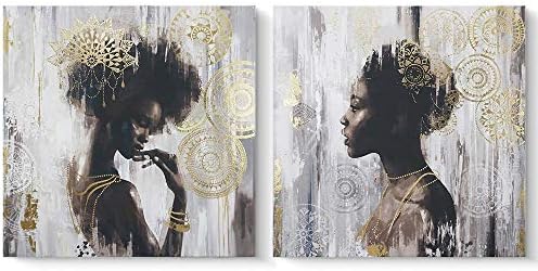 Pi Art Gold and Black Canvas Wall Art for Living Room, Women Girls Canvas Print Wall Painting Modern Home Decor, Stretched Ready to Hang (24x24 inch, A & B Framed)