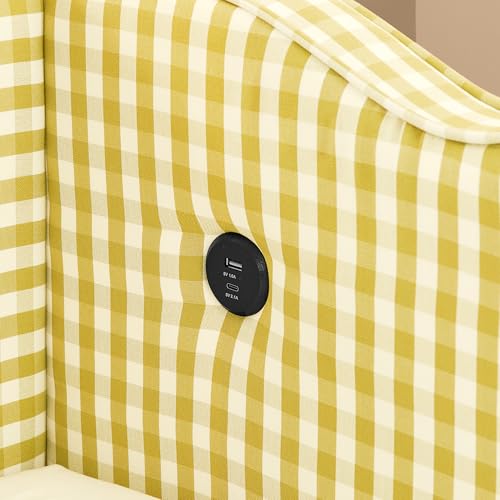 Image of KEIKI Twin Size Upholstery Gingham Daybed with Trundle and USB, Yellow