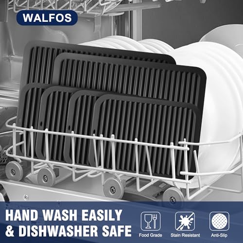 Image of Walfos XXL Silicone Trivet 16 Inch and Trivets Mats 12 Inch, Trivets for Hot Pots and Pans, Heat Resistant Pot Holders Hot Pads for Kitchen Quartz Countertops, Hot Dishes, 6 Pack