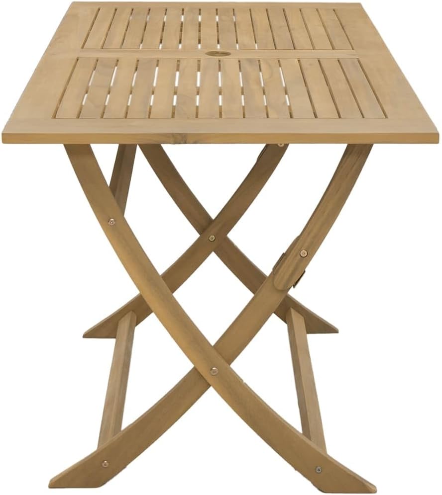 Garden Coffee Table Light Brown Solid Acacia Wood Foldable Medium Rectangular Patio Furniture Outdoor Table for Patio, Balcony, or Terrace Seating Four