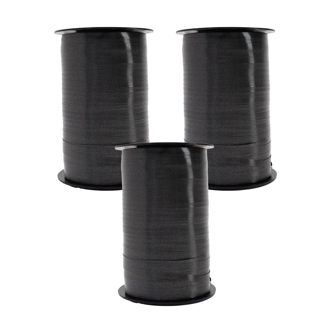 Black Curling Ribbon 500m (546 Yards) - Pack of 3 Reels - 5mm Balloon Ribbon for Gift Wrapping, Balloon Decorating, Present Bows, Party Decorations, Floristry & Crafts
