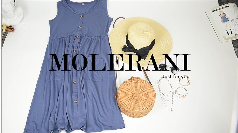 MOLERANI Women Summer Dresses Sleeveless Casual Loose Swing Button Down  Midi Dress with Pockets,Beja Blue,XS at Amazon Women's Clothing store