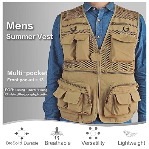 Chenfumeng Versatile Men's Summer Vest For Outdoor Work, Safari, Fishing, Travel And Photography With Multiple Pockets (As1, Alpha, X_L, Regular, Regular, Khaki) #TOP1