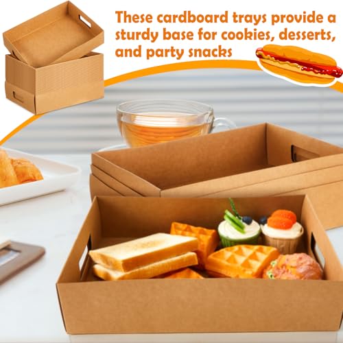 Image of LemonRoad 50 Pack Cardboard Disposable Food Trays, Brown, 13 inch X 9 inch X 3 inch