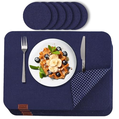Luana Rose Platzsets aus Filz 12er Set in Anthrazit - Tischset abwischbar - 44x32 cm Filzuntersetzer - Hochwertige Platzdeckchen abwaschbar… – Ansicht 1