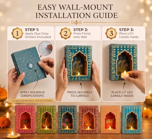 Image of JH Gallery Multicolour Paper Jharokha Diya Set with LED Candles, DIY Wall Decor for Diwali, Ganpati, Navratri, Pooja Room, Mandir & Festival Decoration (Pack of 6)