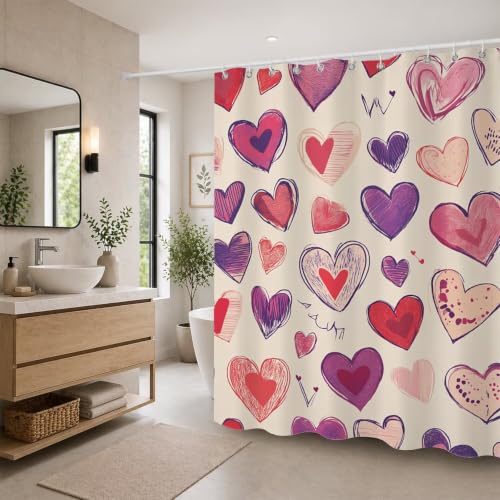 Rideau de douche avec ourlet lesté en polyester imperméable rose 180x190 cm Amour T-X80
