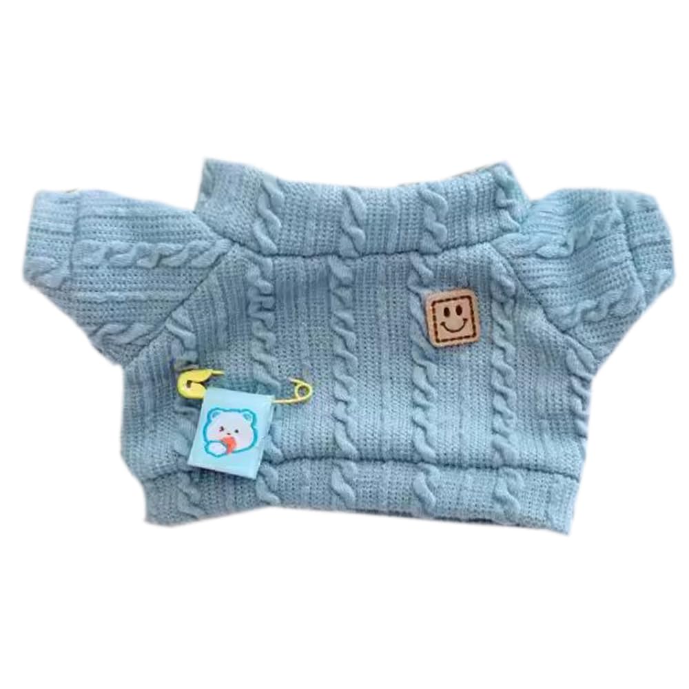 niannyyhouse 10cm Plush Doll Clothes Cartoon Pattern Knit Sweater Dolls Accessories Dress Up (Blue)