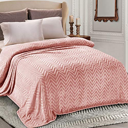 Yebeda Kuscheldecke mit Chevron Muster 220 x 240 cm Rosa Warme...