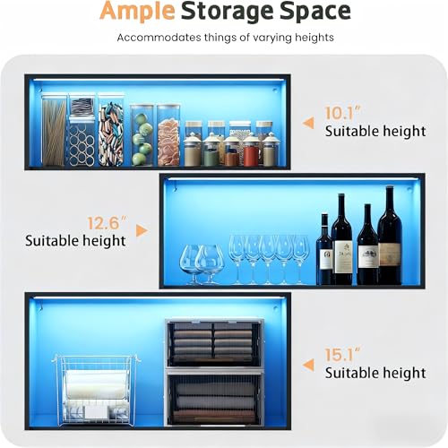 Image of Lamtor 67 inch Display Cabinet with Glass Doors and 1 Drawer | Black | RGB LED Lights, Pop-Up Glass Doors, Adjustable Shelves, Anti-Tip Design