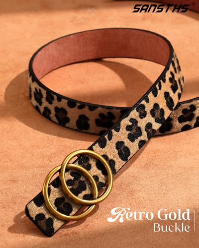 SANSTHS Womens Leopard Belt with Removable Gold Double Ring Buckle for Jeans2