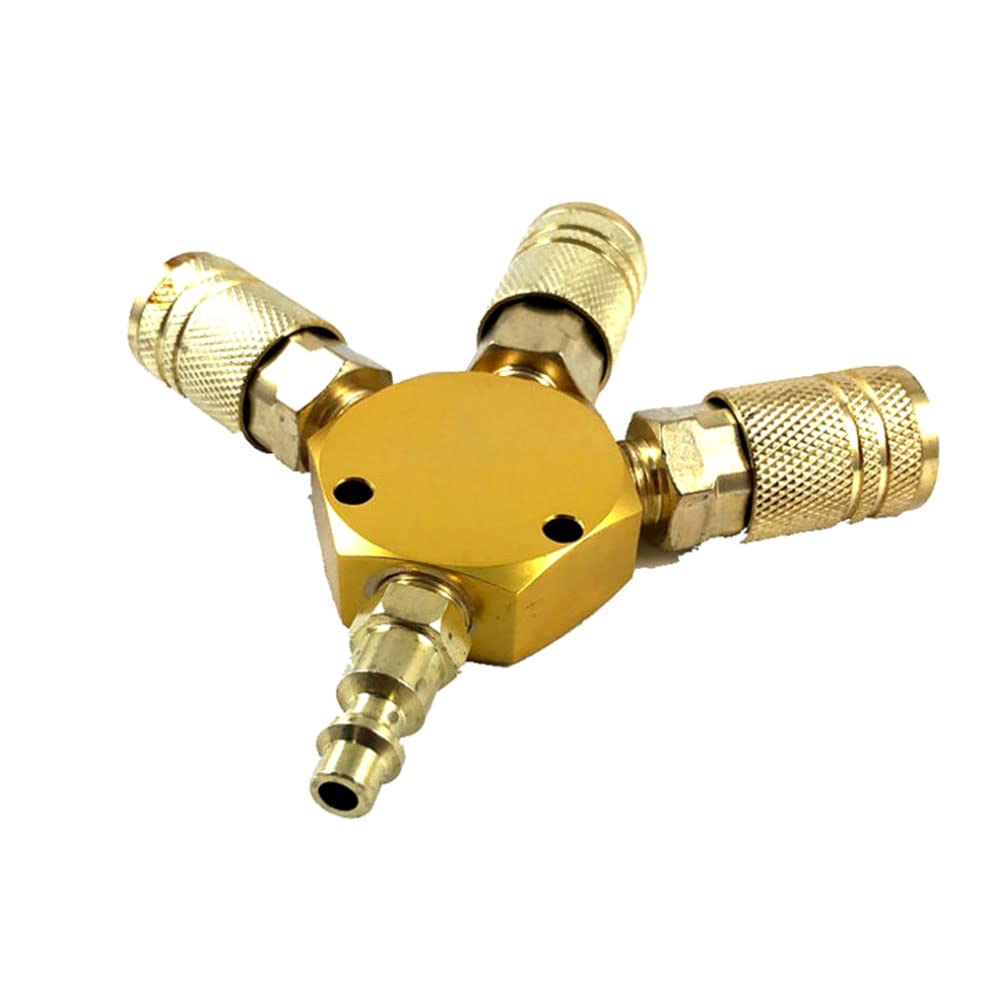 ezqnirk 1PCS 3-Way Manifold Quick Coupler 1/4''NPT Connector Air Hose Coupling Pneumatic Tools,American Style