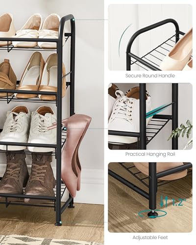 Image of SONGMICS Stackable Shoe Rack, 4 Tier Metal Shoes Rack Storage Shelf, Holds up to 16 Pairs Shoes, Adjustable Slanted Shelves Shoe Tower Organizer for Closet Entryway Small Spaces, Black