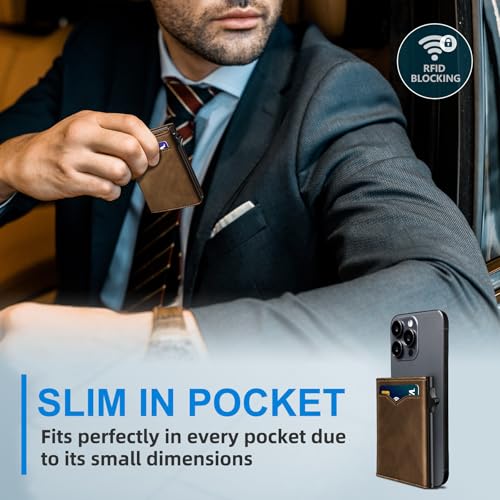 Image of miyozi Wallet for Men,with Cash Pocket 2 ID Window 9-13 Cards,Metal Case Smart Slim Pop Up Credit Card Holder Flip with Magnetic Closure RFID Blocking Trifold wallet with Gift Box