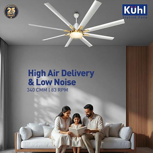 Image of KUHL Polariz Gold 72 1800mm Stylish 65% Power Saving BLDC Ceiling Fan With Remote|Down Light|Low Noise| IoT -Operate via Mobile & Alexa |Reverse Mode |Free Installation|Silver