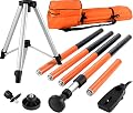 KEZERS Laser Level Pole with Tripod,12Ft./3.7M Telescoping Pole for Laser Levels,1/4”-20 Laser Mount for Rotary and Line Laser Level,Adjustable Pole and Tripod with 5/8”-11 Threaded Adapter-FLP370B
