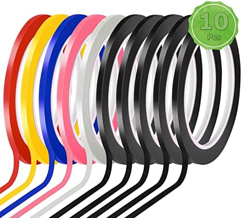 Wsper 10 Rolls 1/8" Pinstripe Tape 6 Colors Whiteboard Tape Self-Adhesive Vinyl Tapes, 131 Feet per roll