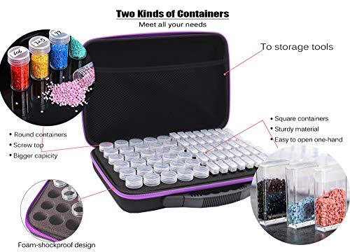 SanerDirect 70 Grids Diamond Painting Storage Containers, Bead Storage Organizer, Diamond Painting Accessories with Shockproof Zipper Carry Bag (Purple)