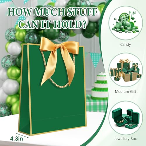 Image of JMANNI 1PCS Gift Bag with Ribbon and 1 Greeting Card 2 Tissue Papers, Portable Paper Gift Bag with Handles, Birthday Present Bags for Wedding Party,Mothers Day 12.6 inch x 9.8 inch x 3.9 inch(green gold