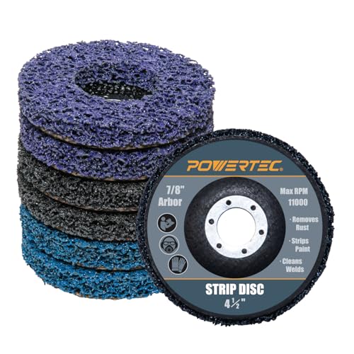 POWERTEC 4-1/2 Inch Strip Discs for Angle Grinder 6-Pack, 7/8" Arbor Stripping Wheel - Remove Paint Coating Rust Welds Oxidation for Metal & Wood Surface Preparation (11103)