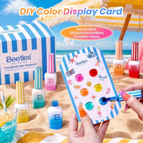 Image of Beetles Summer Voyage Neon Gel Nail Polish Set - 9ML 6 Colors Specials Jelly Gel Nail Polish Kit Sheer Gel with Sticker Nail Accessories Soak Off UV Salon DIY at Home Manicure Gift for Women