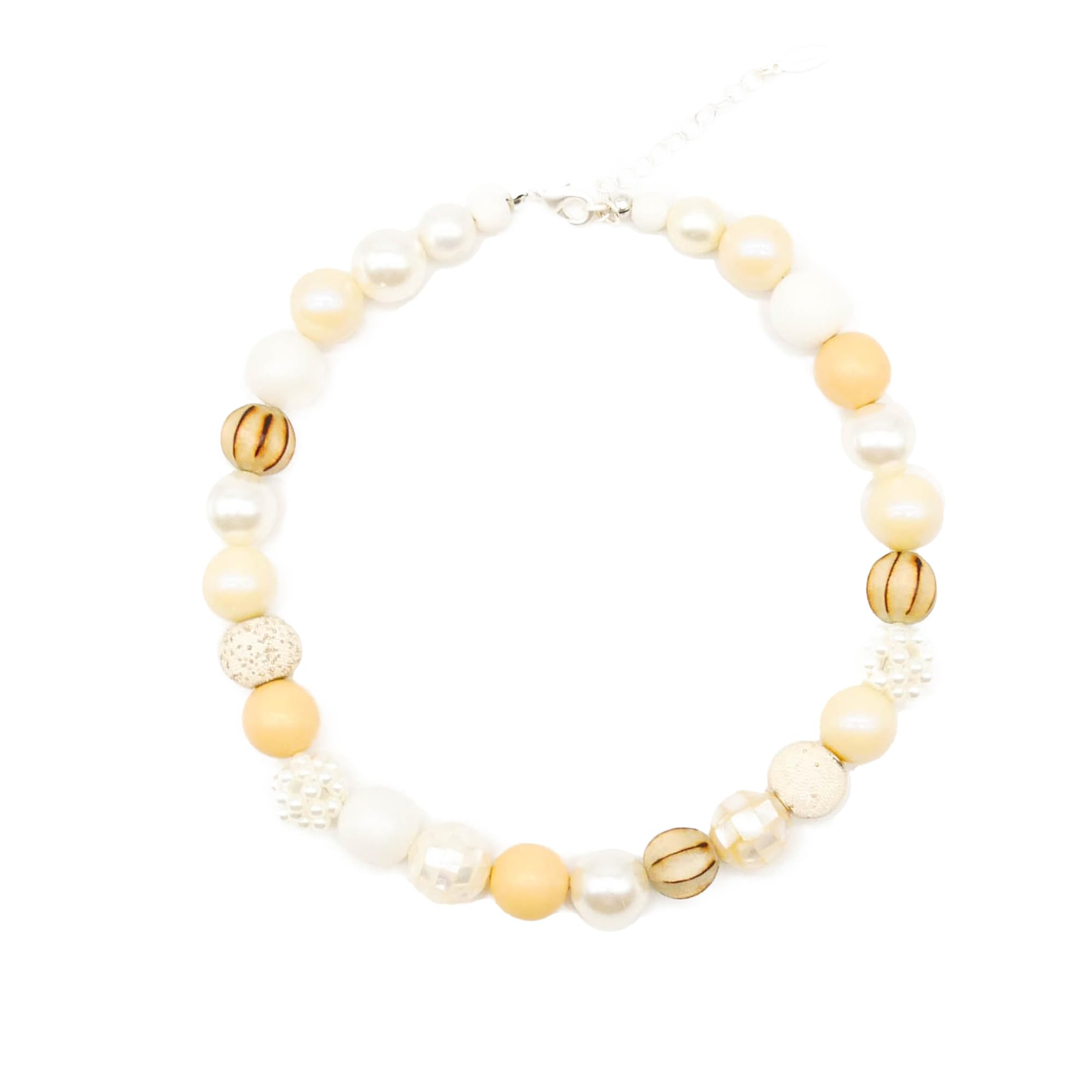 Perlenkette Damen 45 cm lang Statement Kette Beige in Boho Style | Handmade Ketten aus Perlen Choker Halskette Schmuck Beads Perlenkette Frauen off white beige stilvoller Blickfang