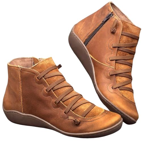 Fall Boots for Women 2025 Orthopedic Low Heel Arch Support Ankle Boots Vintage Side Zipper Work Booties Comfortable Daily Walking Flat Shoes4