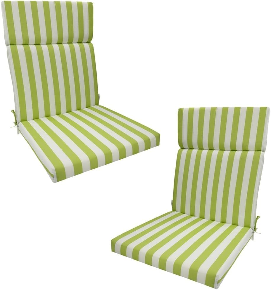 Striped High Back Garden Chair Cushions, Waterproof Outdoor Seat Pads with Ties, 28D Density Foam Cushion for Sunloungers Patio Recliner Folding Chairs All-Weather Use(Green Stripes,45 ×107 × 3cm)