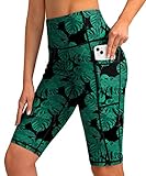 SANTINY Women's High Waisted Swim Shorts with Pockets UPF50+ Long Board Swimming Shorts for Women with Liner (Leaf_3XL)
