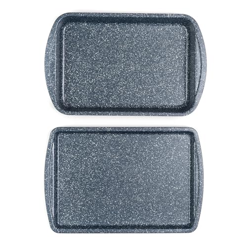 Russell Hobbs 2pc Nightfall Tray Set - Non-Stick Stone Oven Baking & Roasting Tray, 38cm Oven Baking Sheet & Roaster, Oven Safe to 220°C, Easy Clean, Blue Marble Carbon Steel